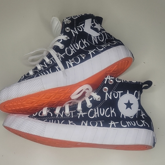 Converse Black and Orange High-Top Sneakers with Graffiti Print Sz 10.5 - Picture 2 of 10